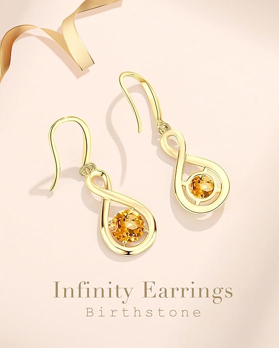 FANCIME Valentines Day Gift Dangle Drop Earrings 925 Sterling Silver Dainty Infinity Round Gemstone Birthstone Jewelry Birthday Gifts for Her Women