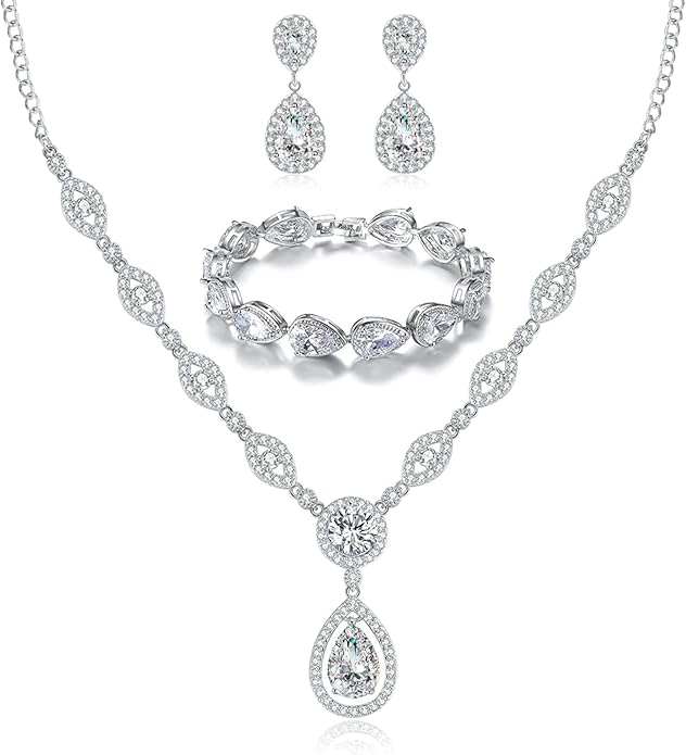 GULICX AAA Cubic Zirconia CZ Silver Plated Base Women's Party Jewelry Set Earrings Pendant Necklace