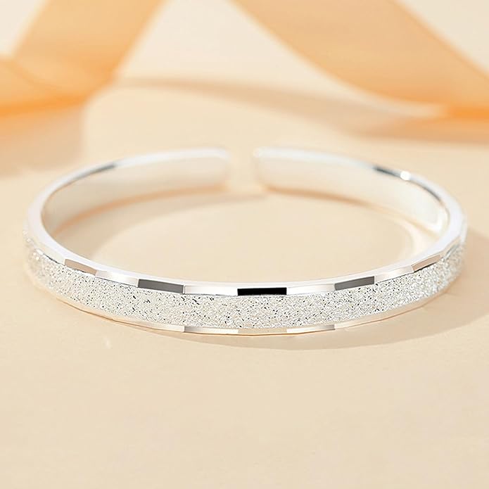Chunky Bangle Bracelet for Women 925 Sterling Silver Bracelets Handmade Cuff Bangle Bracelets Adjustable Jewelry Fashion Simple Open Bangles