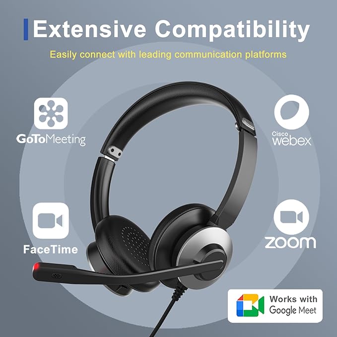 Earbay USB Headset with Microphone for PC, Headset with Mic, Computer Headset with Noise Canceling Microphone for Laptop, Wired Headphones with Mic for Work from Home/Call Center/Open Office
