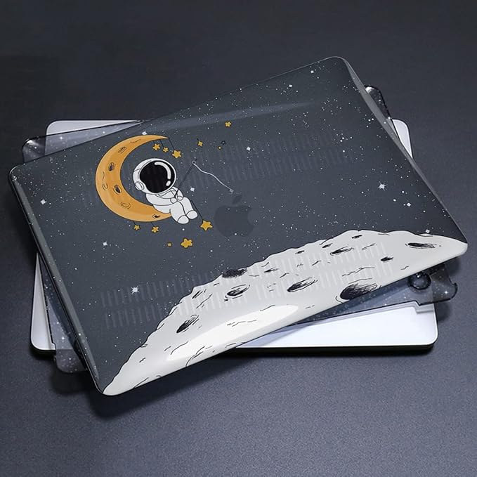 for MacBook Air 13 inch Case 2021 2020 2019 2018 Release M1 A2337 A2179 A1932 Retina Display with Touch ID, Shiny Plastic Hard Shell Case Keyboard Cover Screen Protector, Astronaut Moon