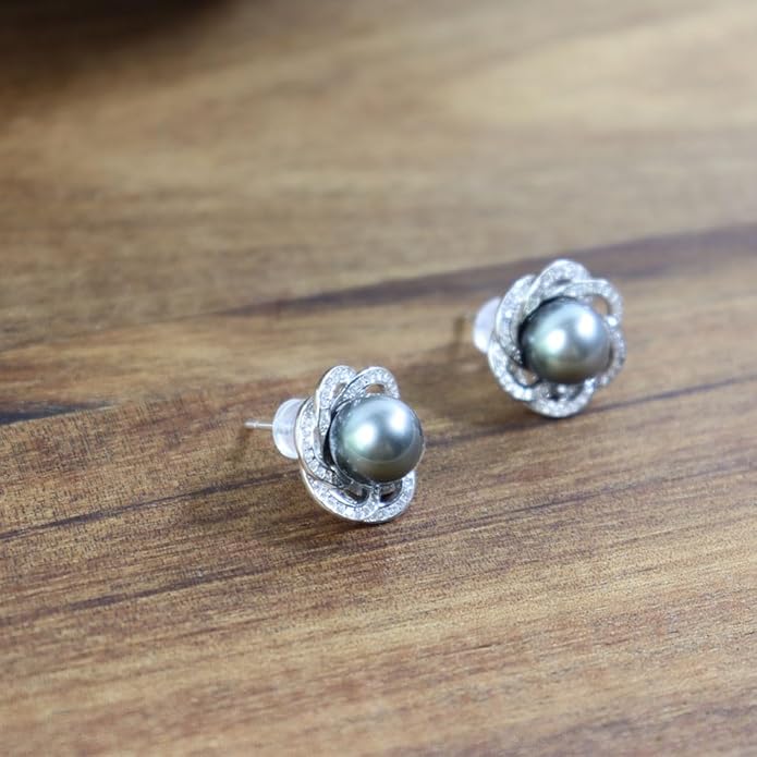 Gifts for Women- Tahitian Black-Pearl-Earrings-Gift for Wife Wedding Birthday Anniversary-Mom Her Mothers Day Valentines Day Christmas-18K Gold Plated Sterling Silver Pearl Earring Fine Jewelry