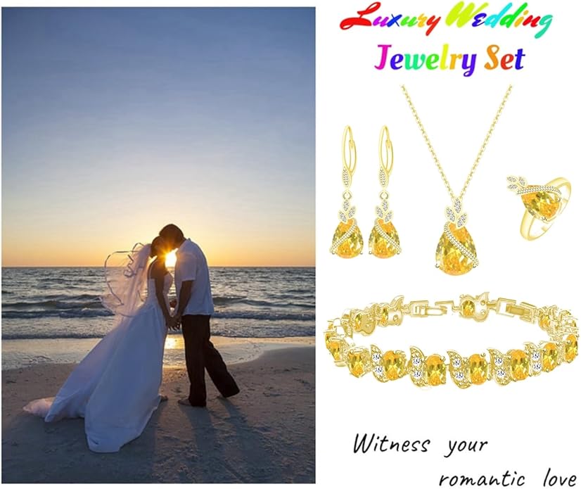 LMXXVJ Jewelry Set for Women,Teardrop Cubic Zirconia Necklace Earrings Adjustable Ring Bracelet Jewelry Set Formal Jewelry Gift