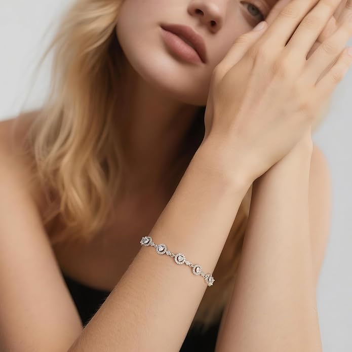 Tennis Bracelet for Women 14K Gold Plated Cubic Zirconia Bracelet,Classic Crystal Tennis Bracelet, Rhinestone Delicate Bracelet Gift for Her