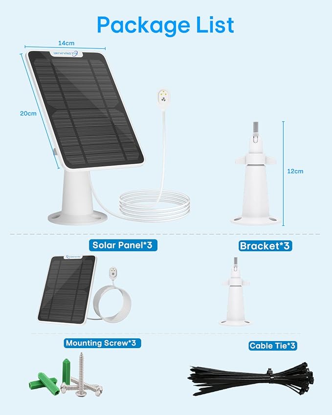 6W Solar Panel Charger Compatible with Arlo Ultra/Ultra 2/Pro 3/Pro 4/Pro 3 Floodlight Security Camera, Solar Panels Charging IP65 Weatherproof w/ 9.8ft Charging Cable Adjustable Wall Mount, 3 Pack