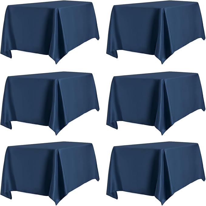 PureFit 6 Pack Rectangle Navy Blue Table Cloths 90 x 156 Inch for 8Ft Tables, Stain and Wrinkle Resistant Table Linens for Home Use, Wedding, Party, Banquet and Camping