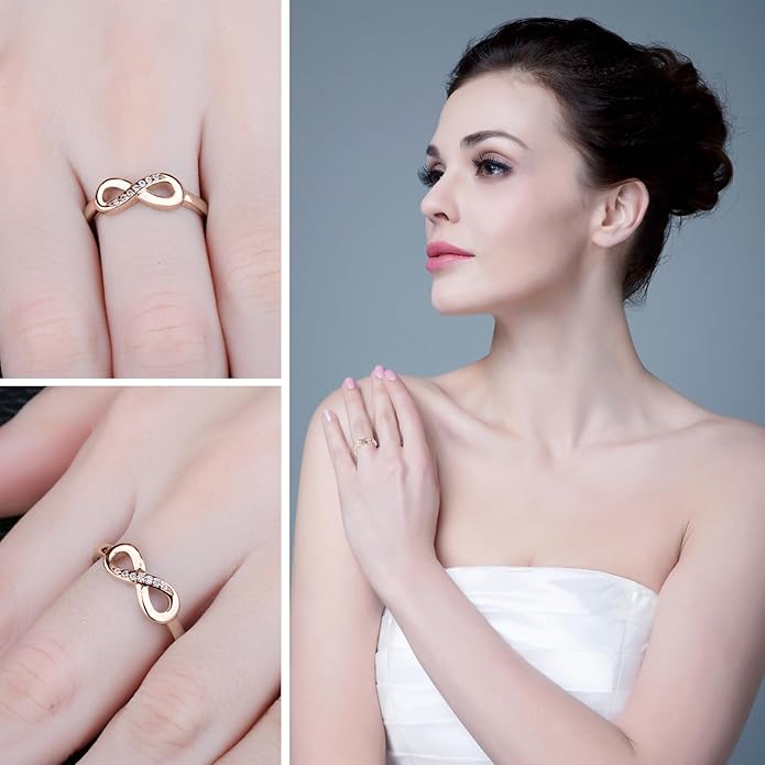 JewelryPalace 14k White Yellow Rose Gold Plated 925 Sterling Silver Rings for Women, Cubic Zirconia Promise Rings for Her, Stackable Wedding Bands Rings for Women Infinity Forever Love Knot Ring