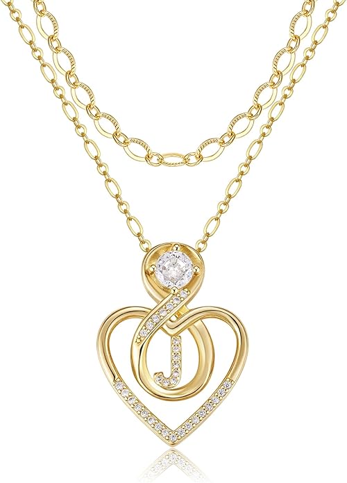 Heart Letter Necklaces for Women 14K Gold Plated Cubic Zirconia Heart Initial Layered Necklace Infinity Pendant Necklace Letter Initial Jewelry for Women
