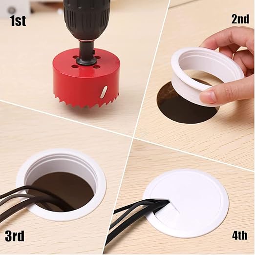 TuTuYa 8PCS Desk Grommet, Desk Grommet 50mm(2Inch) Desk Cable Grommet Desk Cable Hole Covers with Hole Saw, Ideal Solution for Office and Home Table Cable (White, 2Inch_50mm)
