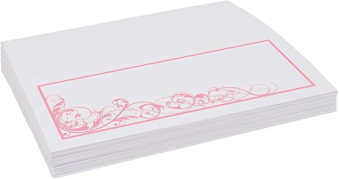 Scribble Vintage Swirl Place Cards, Pink (Choose Color), Set of 150, Pre-cut and Scored - Wedding, Party, Dinner, and Special Events - Made in the USA