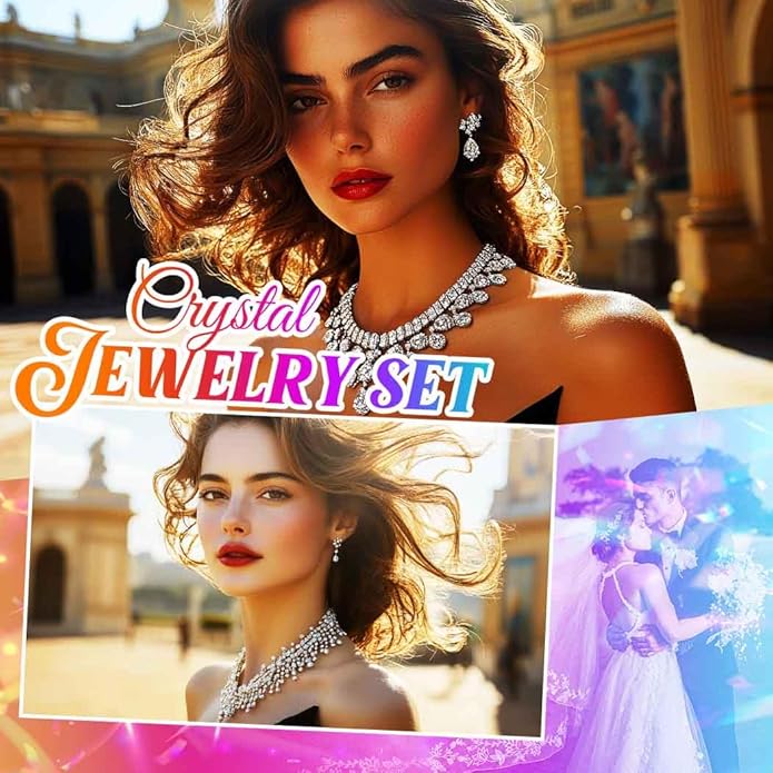 Unicra Silver Rhinestone Bridal Wedding Jewelry Set Crystal Necklace Earrings Sets Formal Prom Costume Jewelry Sets for Women and Brides