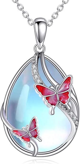 KQF Dragonfly/Butterlfy/Cat/Jellyfish/Bunny/Axolotl/Bee/Mermaid/Hummingbird/Elephant Necklace for Women Sterling Silver Moonstone Pendant Necklace Dragonfly Jewelry Gifts for Women