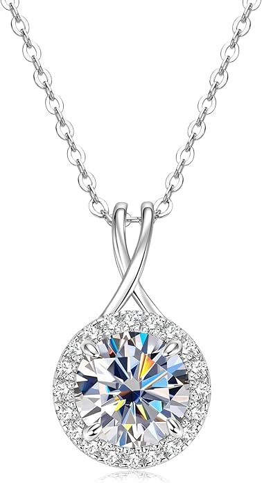 2CT Infinity Moissanite Pendant Necklace, Round Cut 8mm D Color Halo Necklace 925 Sterling Silver Adjustable Chain, Elegant Jewelry Gifts for Women