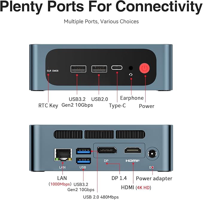 TRIGKEY S6 Mini PC 6800U(8C/16T, Up to 4.7GHz), Ryzen7 32GB LPDDR5 1TB M.2 NVMe SSD, Mini Desktop Computers, Triple Display/WiFi6/BT5.2, DP+HDMI+Type-C Output/USB3.2, Home/Office/Education/Gaming