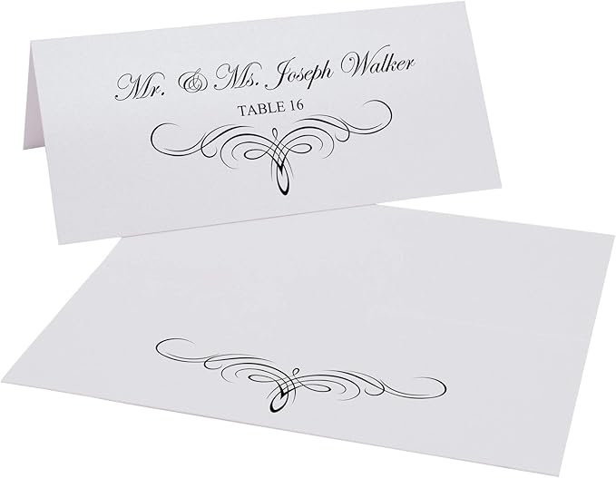 Decadent Flourish Printable Place Cards, Black (Choose Color), Set of 60 (10 Sheets), Laser & Inkjet Printers - Wedding, Party, Dinner, and Special Events - Made in the USA