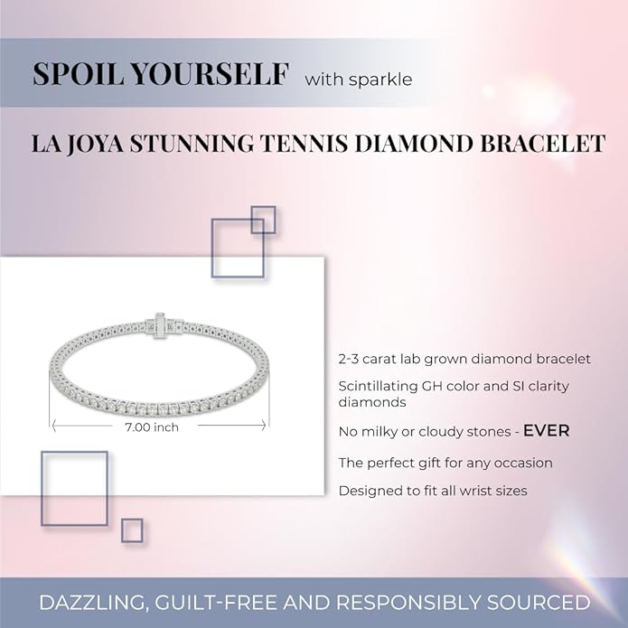 Lab Grown Diamond Tennis Bracelet for women| 7 Inches Real 10K White Gold 2 & 3 Carat Bracelet | Dazzling Diamond Jewelry Gift for Women