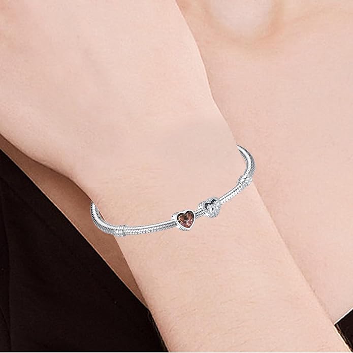Annmors Personalized Photo Charm for Bracelet Necklaces,925 Sterling Silver Charm Love Heart Shaped Engraved Customize Picture Gift for Birthday Mother's Day Christmas,Bead Charms Jewelry for Women