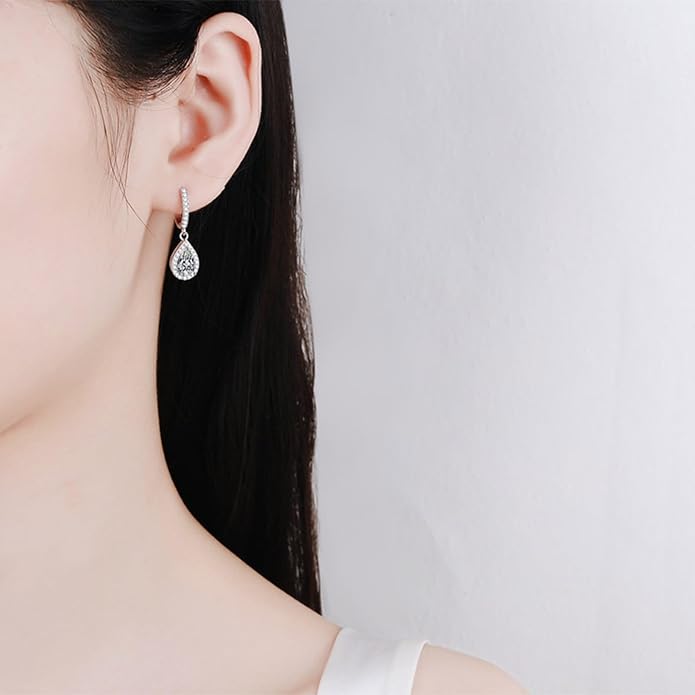 14K Gold 1 Carat Diamond Necklace &Drop Earrings Set, Pear Shape Design Two-Piece Jewelry Set,Perfect for Romantic Gifts