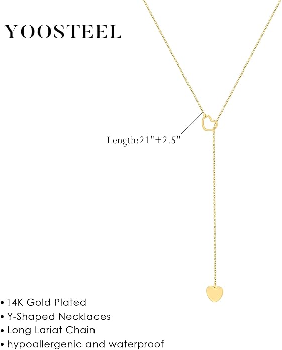 Yoosteel Long 14K-Gold-Plated Necklace for Women - Valentines Gifts Dainty Y-Shaped Necklaces Lariat Drop Chain Simple Jewelry Trendy Gift for Women