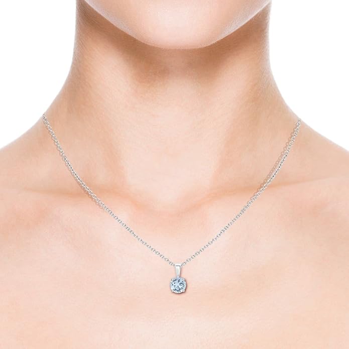 Angara Natural Aquamarine Solitaire Pendant for Women | Round Aquamarine Solitaire Pendant Necklace in 14K Solid Gold/Silver/Platinum With 18" Chain | March Birthday, Gemstone Jewelry Gift