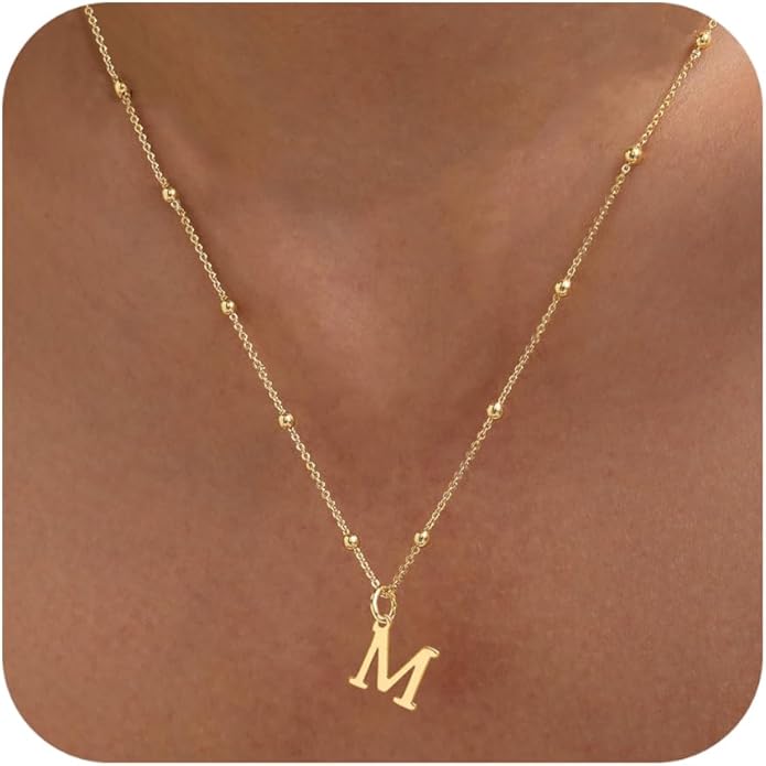 Valentines Gifts for Her Women - Initial Necklaces for Women Dainty 14k Gold Plated A-Z Letter Pendant Name Necklaces Cute Charm Choker Fashion Accessories Non Tarnish Trendy Jewelry Gift