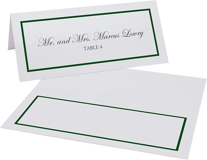 Single Line Border Place Cards, Hunter Green (Choose Color), Set of 25, Pre-cut and Scored - Wedding, Party, Dinner, and Special Events - Made in the USA