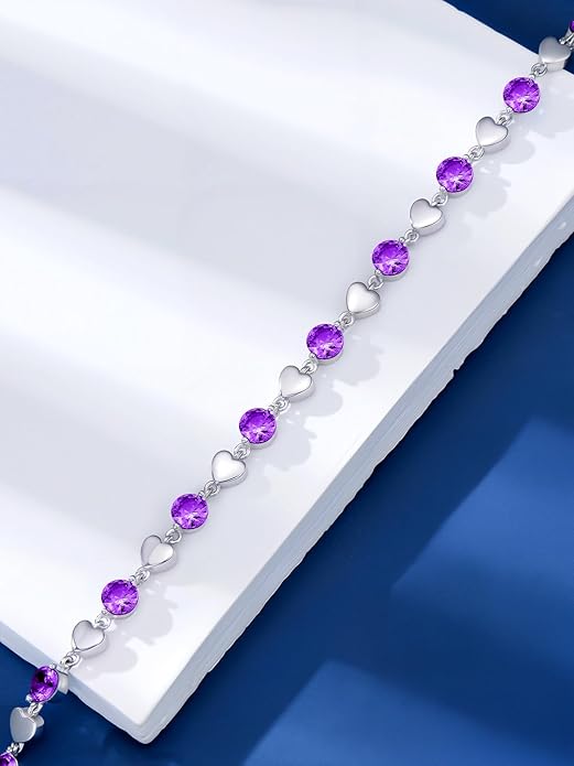 Birthstone Charm Link Bracelet 925 Sterling Silver Rose/Heart/Mom Bracelet with 12 Months Birthstone Mother's Day Gift Jewelry Gifts for Women,Chain Length 7"+2" Extend
