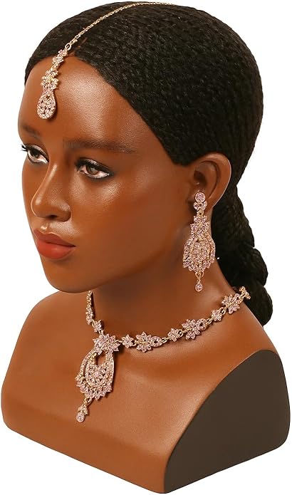 Touchstone Indian jewelry sets for women maang tikka wedding guest gold necklace bollywood jewellery set pageant elegant prom bride accessories western crystal chunky rhinestone necklaces