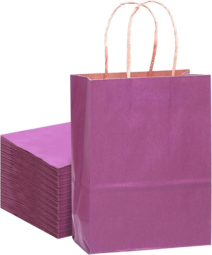 qiqee Large Kraft Paper Bags with Handles 13"x10"x5" 32 pcs Gift Paper Bag Purple Solid Color Bags（Large Size）