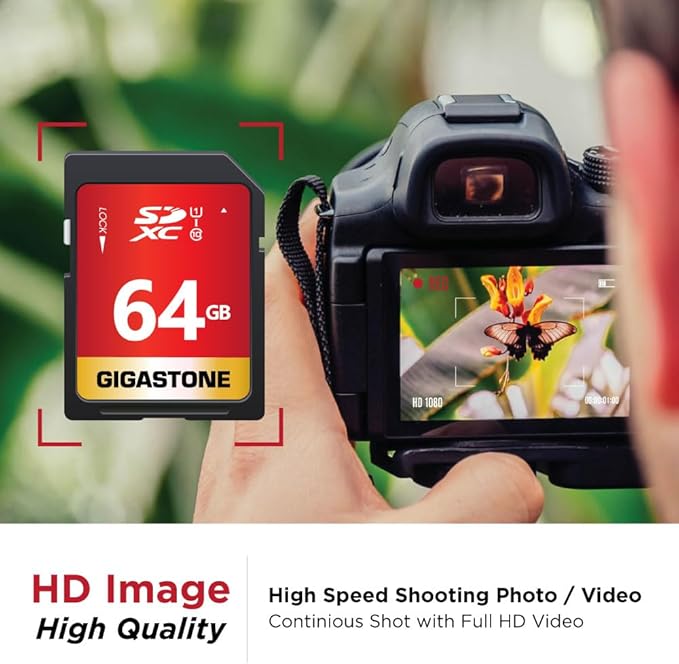 GIGASTONE 64GB SD Card 5-Pack UHS-I U1 Class 10 SDXC Memory Card High Speed Full HD Video Canon Olympus Digital Camera, with 5 Mini Cases