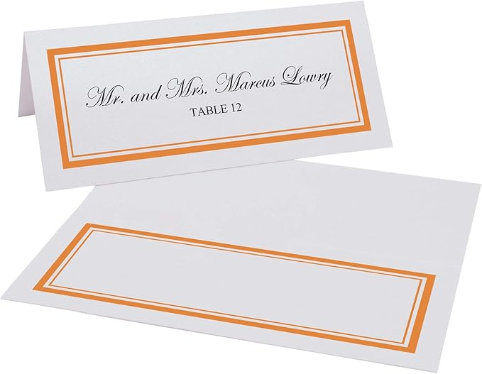 Double Line Border Place Cards, Orange (Choose Color), Set of 25, Pre-cut and Scored - Wedding, Party, Dinner, and Special Events - Made in the USA