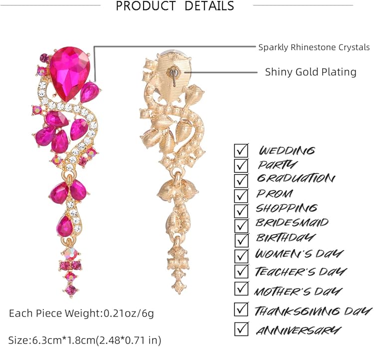 Rhinestone Statement Dangle Earrings Sparkly Crystal Bridal Wedding Earrings for Brides Bridesmaides Chandelier Teardrop Earrings for Women Prom Party