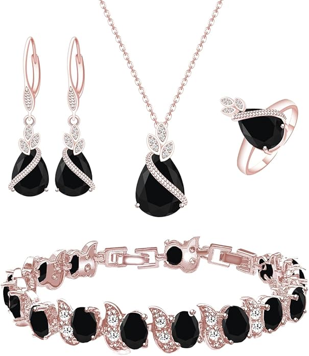 LMXXVJ Jewelry Set for Women,Teardrop Cubic Zirconia Necklace Earrings Adjustable Ring Bracelet Jewelry Set Formal Jewelry Gift
