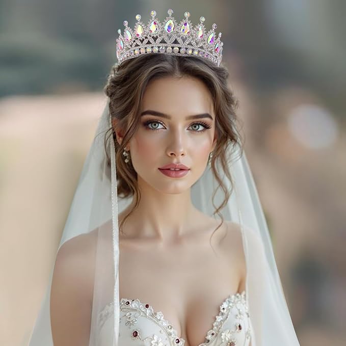 FORSEVEN Crystal Tiaras and Crowns for Women - Wedding and Birthday Party Princess Crown Hair Accessories - Bride Rhinestone Headband Halloween Decorations Hairband