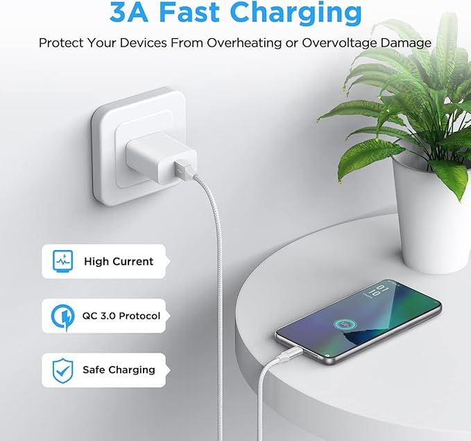 etguuds 6ft USB A to USB C Cable 3A Fast Charging, 2-Pack USB A to USB Type C Charger Cord for iPhone 16 15 Pro/Pro Max/Plus, for Samsung Galaxy S24 S23 S22 S21 S20 S10 A55 A54 Flip Note, Moto, White