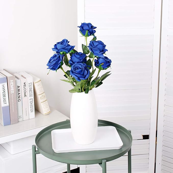 Tifuly 50 Pcs Blue Roses Artificial Flowers Bulk,Realistic Long Stem Fake Silk Roses for Wedding Centerpiece Table Vases Party Home Kitchen DIY Bouquets Decor