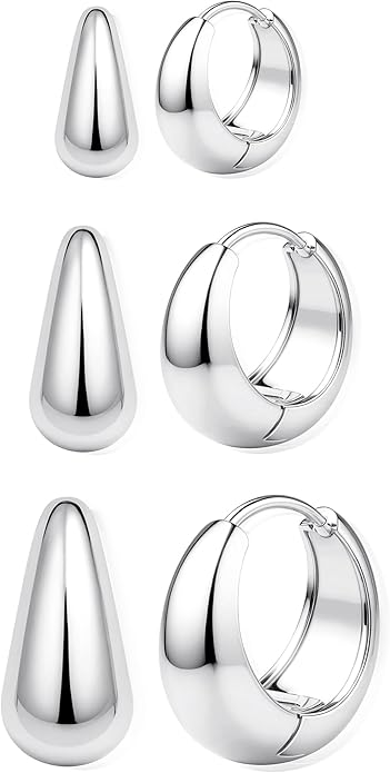 BESTEEL 3Pairs 14K Gold Plated Hoop Earrings Set for Women Chunky Earring Silver Plated Hypoallergenic Small Huggie Hoops Lightweight Tiny Thick Trendy Hoop Earrings Stacks for Multiple Piercing