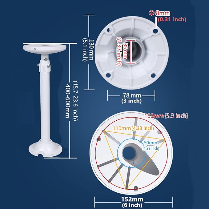 WiTi Extendable Pole Mount for Security Surveillance Cameras, Ceiling Mount Bracket for Bullet Camera,Solid Metal Max 60CM