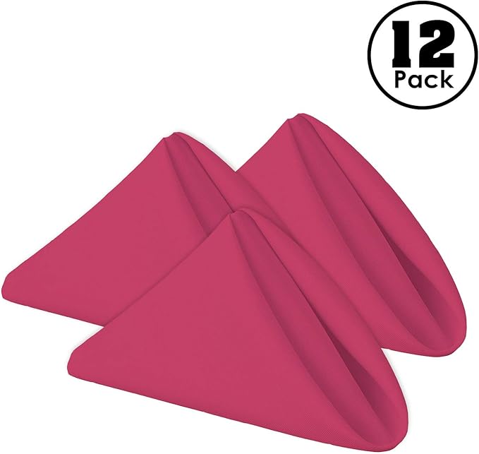 Gee Di Moda Cloth Napkins - 17 x 17 Inch Fuchsia Dinner Napkins - Set of 12 Soft & Absorbent Washable Fabric Cloth Table Napkins with Hemmed Edges for Hotel Restaurant, Holiday Parties & Wedding
