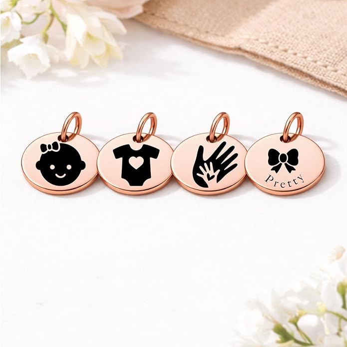 SM Design Pregnancy & New Baby Charm Set – Set of 4 Meaningful Stainless Steel Charms – Great for Crafting, Making Bracelets and Necklaces - Meaningful Keepsake Charms for Expecting & New Moms