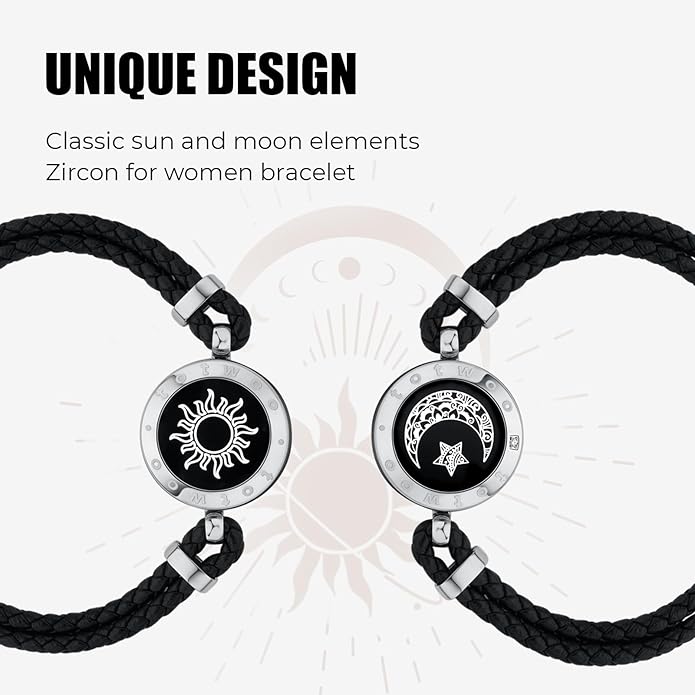 TOTWOO Long Distance Touch Bracelets for Couples, Smart Light & Vibration Love Jewelry, Long Distance Valentines Day Gifts for Him Her Women Men, One-to-One Bluetooth Pairing via App