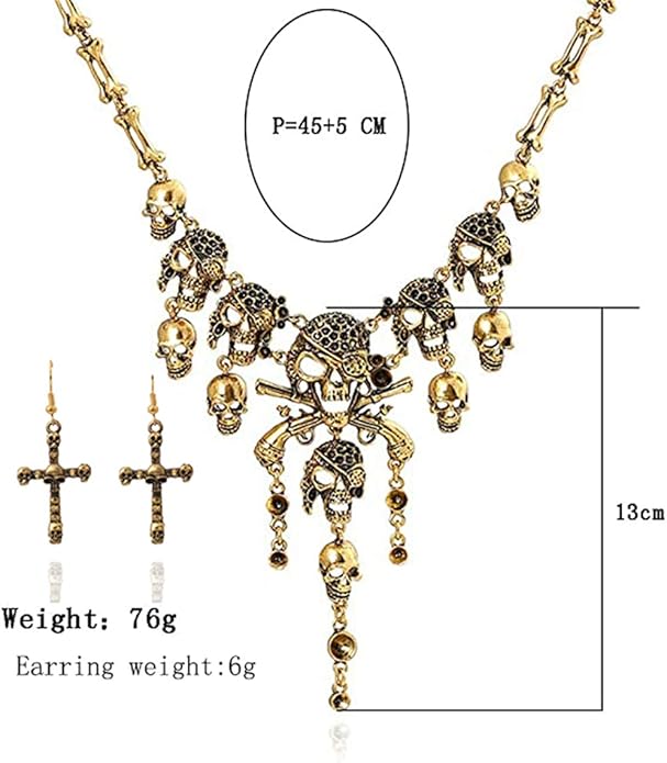 Jewelry Fashion Multi-Level Pirate Skull Tassel Charm Necklace Collar Bib for Women Horror Necklace Punk