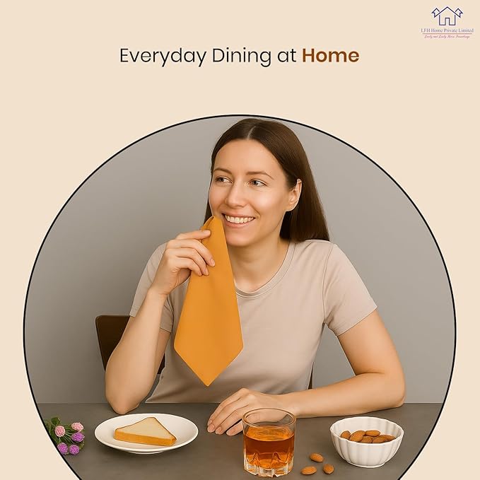 LFH Home Cotton Rich Metered Napkins for Dining Table Set of 12, Elegant Cloth Napkins for Wedding Party or Everyday Use Machine Washable Durable Reusable and Soft for Hosting 18x18 Inch - Mustard