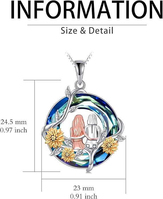 TOUPOP Sisters Gifts from Sister Necklace Sterling Silver Rose Flower with Crystal Jewelry Valentines Day Birthday Gifts for Women Best Friend Friendship