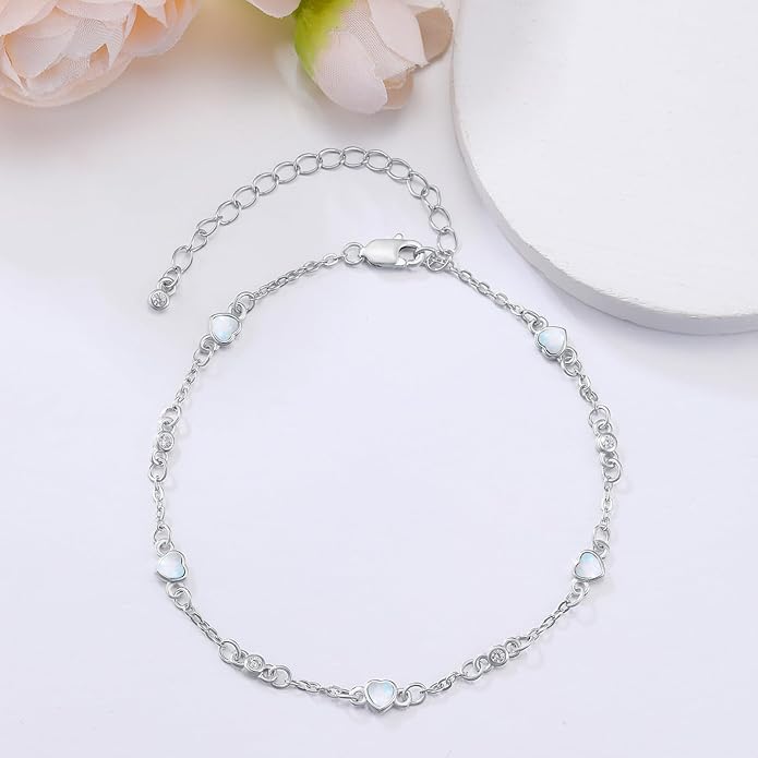 Anklet Bracelet for Women 925 Sterling Silver Natural Stone Chain Ankle Bracelet Beach Summer Fine Jewelry Valentines Day Birthday Gifts for Her Mom Wife