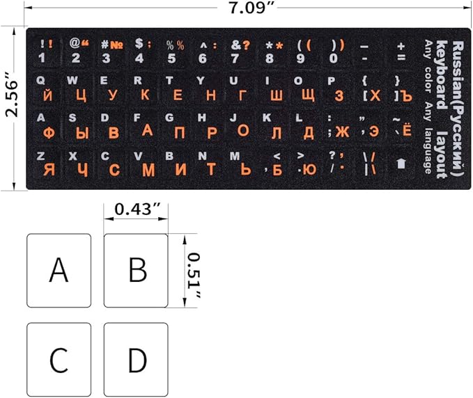2PCS Russian Keyboard Stickers, Russian-English Keyboard Letters Replacement Sticker Orange Font with Black Background for PC Computer Laptop Notebook Desktop, Cyrillic Keyboard Alphabet Stickers
