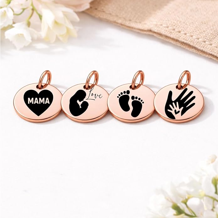 SM Design Pregnancy & New Baby Charm Set – Set of 4 Meaningful Stainless Steel Charms – Great for Crafting, Making Bracelets and Necklaces - Meaningful Keepsake Charms for Expecting & New Moms