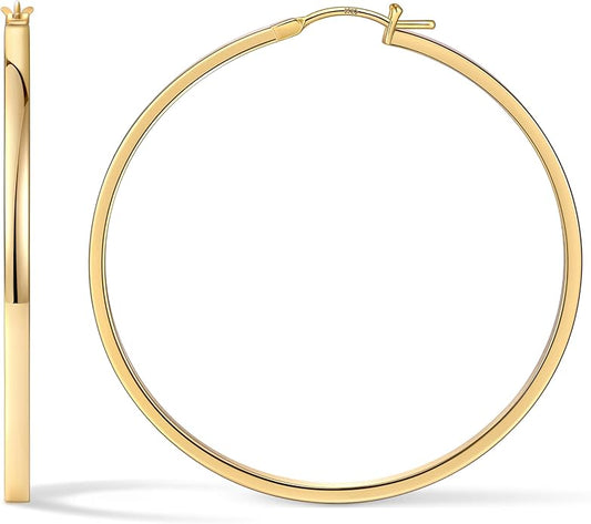 Gacimy Flatted Hoop Earrings for Women 14K Gold Plated with 925 Sterling Silver Post