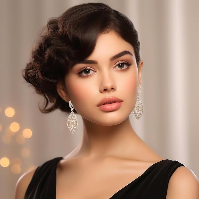 Elegant Rhinestone Dangle Earrings Crystal Wedding Bridal Long Dangling Drop Earrings Chandlier Earrings for Women Bridesmaid