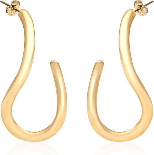 18K Gold Plated Sculptural Earrings Set for Women – Hypoallergenic, Lightweight, Modern Hoop & Drop Styles – 6 Bold Statement Designs – Christmas, Holiday, Thanksgiving Gift, Halloween